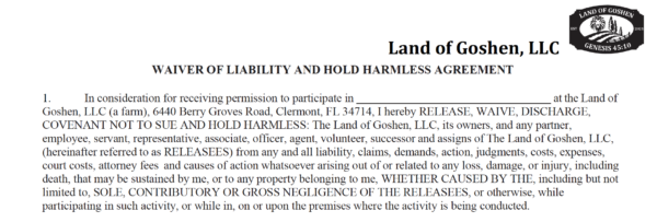 WAIVER OF LIABILITY AND HOLD HARMLESS AGREEMENT